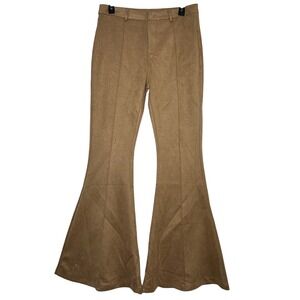 Wisteria Lane Los Angeles Tan Faux Suede Flare Bell Bottom Pants W2403PIA Large